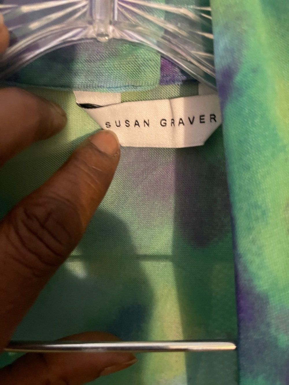 Susan Graver Green and Purple Tie-Dye Top - Picture 2 of 3